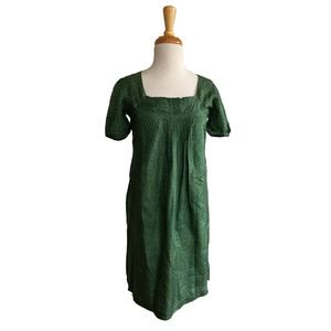 For Joseph Shift Dress Green Print Short Sleeve Square Neck Knee-Length Silk S